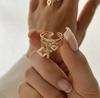 Nwe Stainless Steel 18 K Gold Plated Sun Rings For Women Natural Stone Inlaid In Hollow Metal Texture Ring Trendy Jewelry
