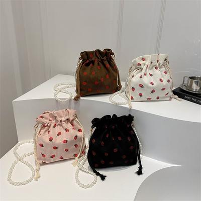 Strawberry Print Niche Design Commuter Crossbody Bag Summer New Simple Handbag Retro Fashion Bucket Bag
