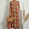 GMXIA Fashion Women's Loose Cotton and Linen O-Neck Printed Summer Dresses