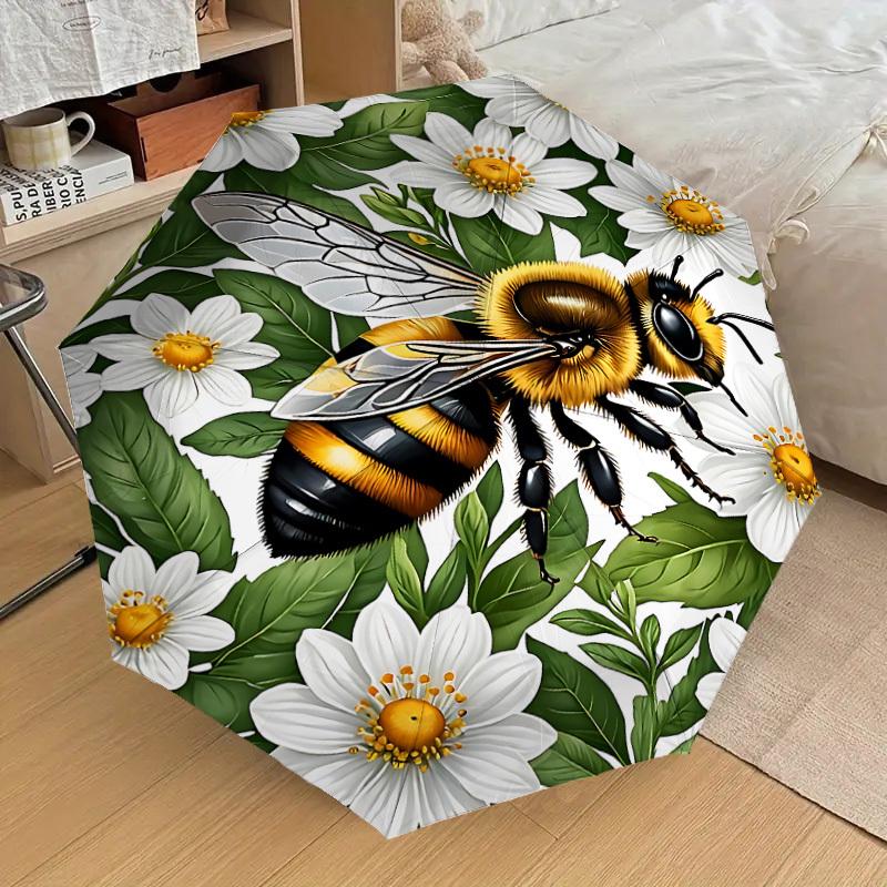 1pz Ombrello api fiori-8 stecche rinforzate, Apertura automatica, Leggero e resistente, Grazioso accessorio moda per esterni-P33