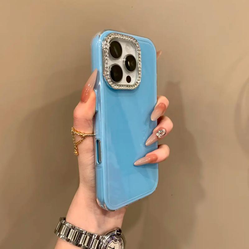 Ins Style High-value Flash Pink Diamond with Lens Film, Suitable for iPhone16promax Mobile Phone Case, New Candy Color 1