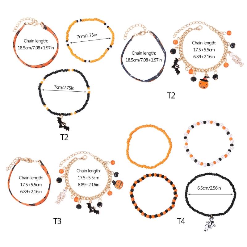 Halloween Beaded Bracelets Set Pumpkin Skull Bracelets for Women Jewelry Gift