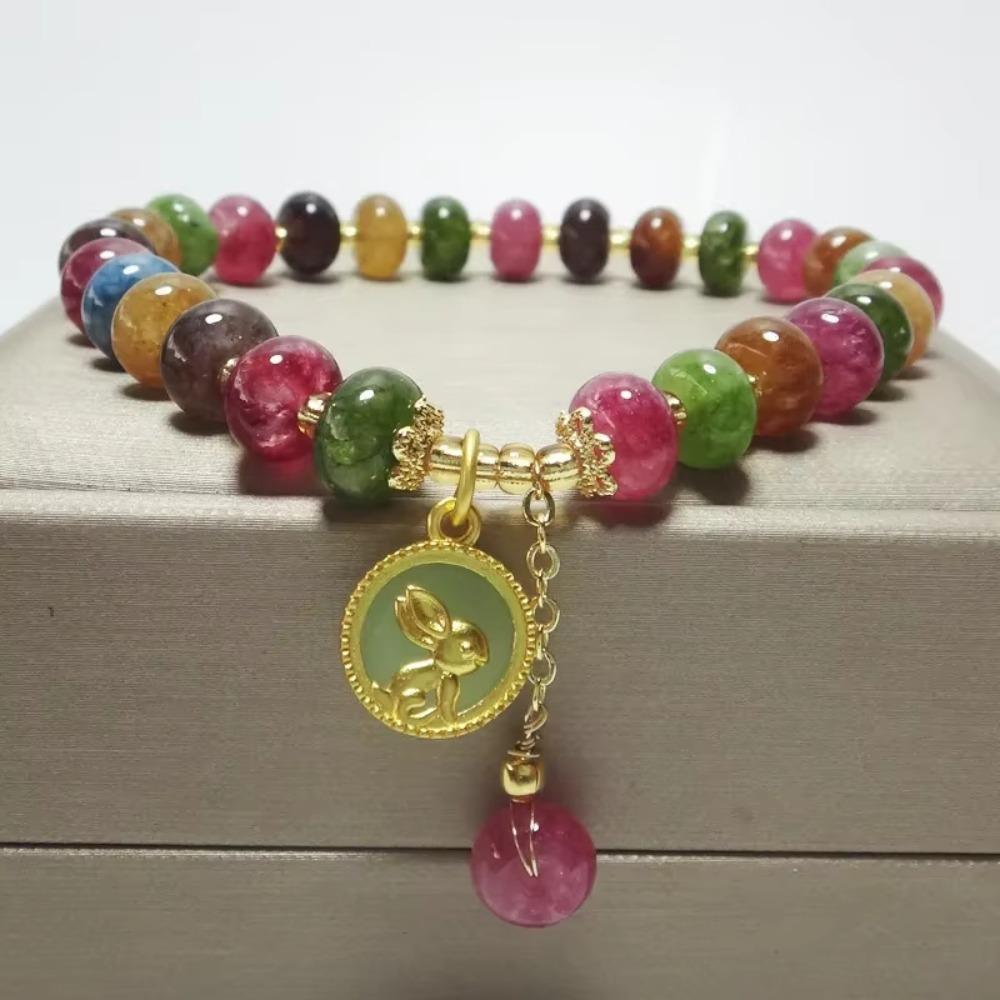Colorful Bead String Bracelet Vintage Beaded Hand Bangle Light Luxury Stone Beads Bracelet  Gifts