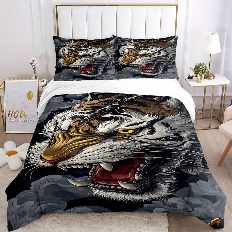 3Pcs Tiger Design Printed Bedding Set, Breathable And Soft,(Includes 1 Duvet Cover And 2 Pillowcases, Quilt Not Included) yy250815205