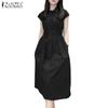 ZANZEA Women Casual Turn Down Collar Summer Sleeveless Dress
