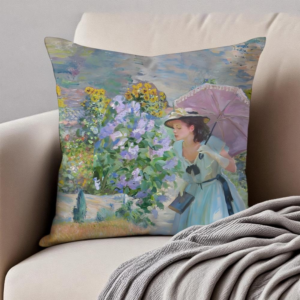 Famous Classic Oil painting Art CClaude Monet Cushion Cover Pillowcase Antidustmite Invisible Zipper Short Plush Sofa Cushion 30X30cm