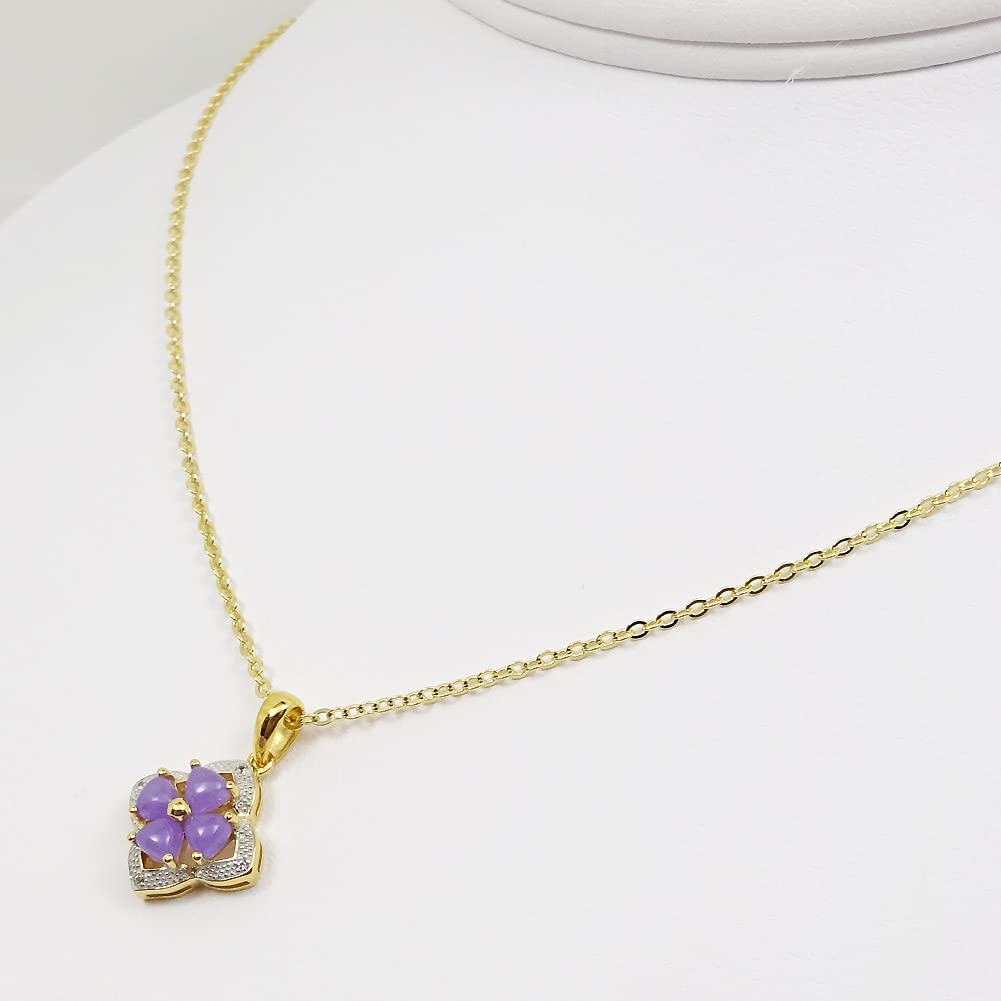 [Your and My Jewelry Box] SV Gold Natural Lavender Jadeite Pendant Necklace with White Topaz 14102 [May Birthstone] [Gift Wrapped]
