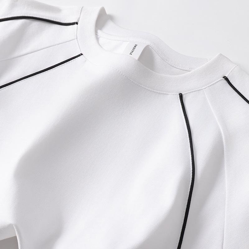 Men's 240g Pure Cotton Contrast Color Round Neck Short-Sleeve Loose T-Shirt: High Street Trendy Style