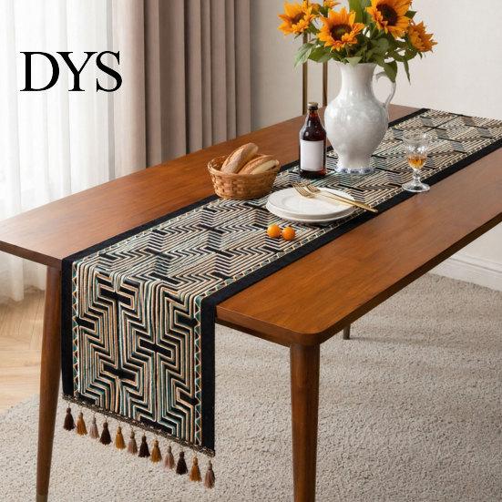 Jacquard Table Runner Geometric Runner, Colorful Triangles Vintage Floral Tassel Edge with Edges for Home Farmhouse Dining Decor Soft