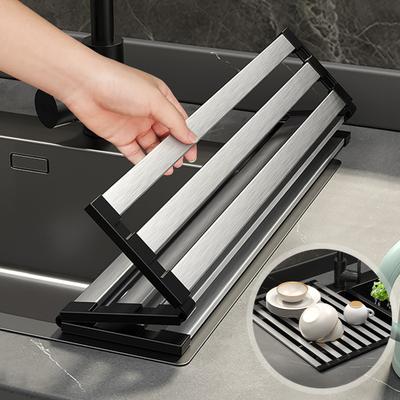 Foldable Dish Drying Rack Stainless Steel Roll-Up Sink Organizer for Bowls