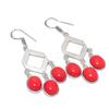 Italian Red Coral Gemstone 925 Sterling Silver Jewelry Earring 2.29" KJ-788
