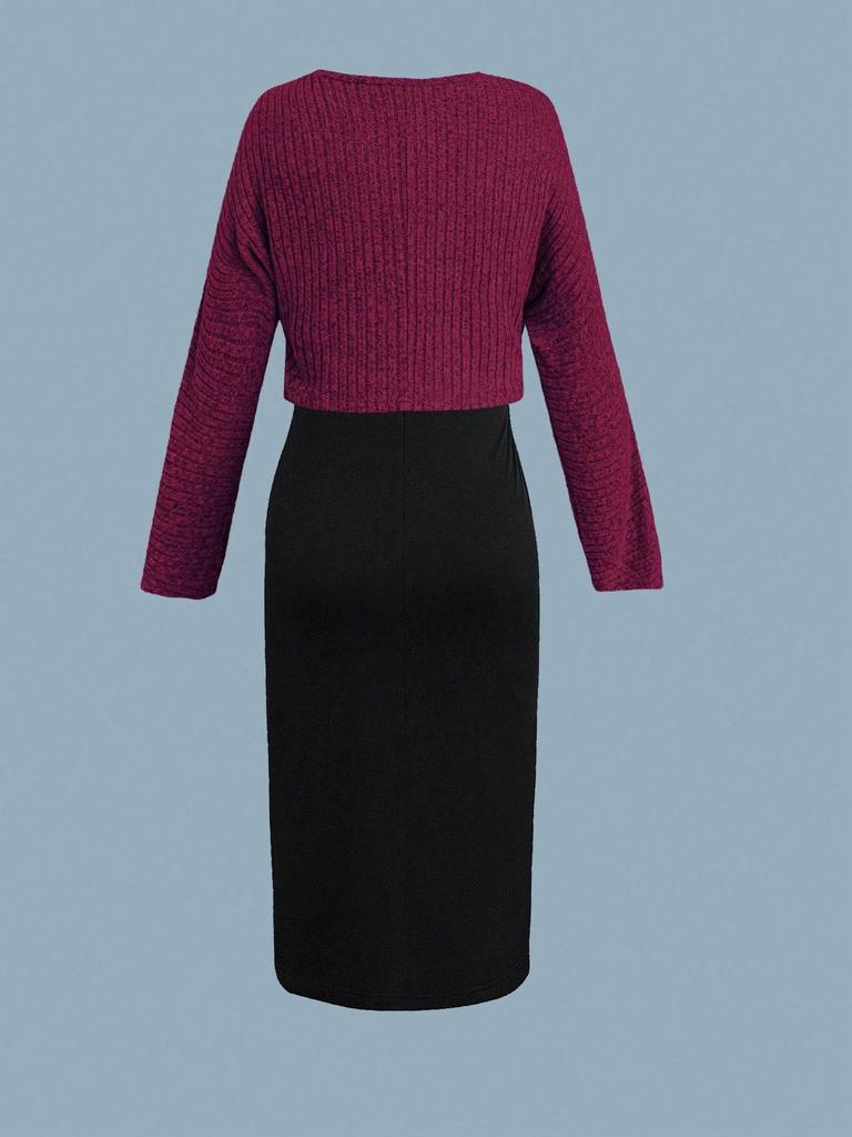 Plus Size Women's Knit Cardigan & Split Camisole Dress Set - Korean Style Autumn/Winter