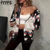 Women's Fashion Casual Colour Block Print  Autumn Winter Long Sleeve Hooded Jackets & Coats