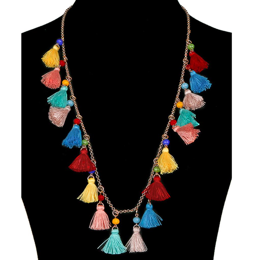 Vintage Bohemian Turquoise Tassels Necklace Ethnic Styles Sweater Chain for Women and Girl Fashion Travel Accessory