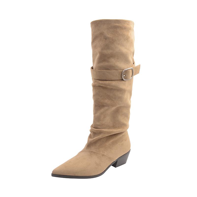 Niche pointed pleated piled boots women's summer and autumn new models but knee high knight boots old western boots