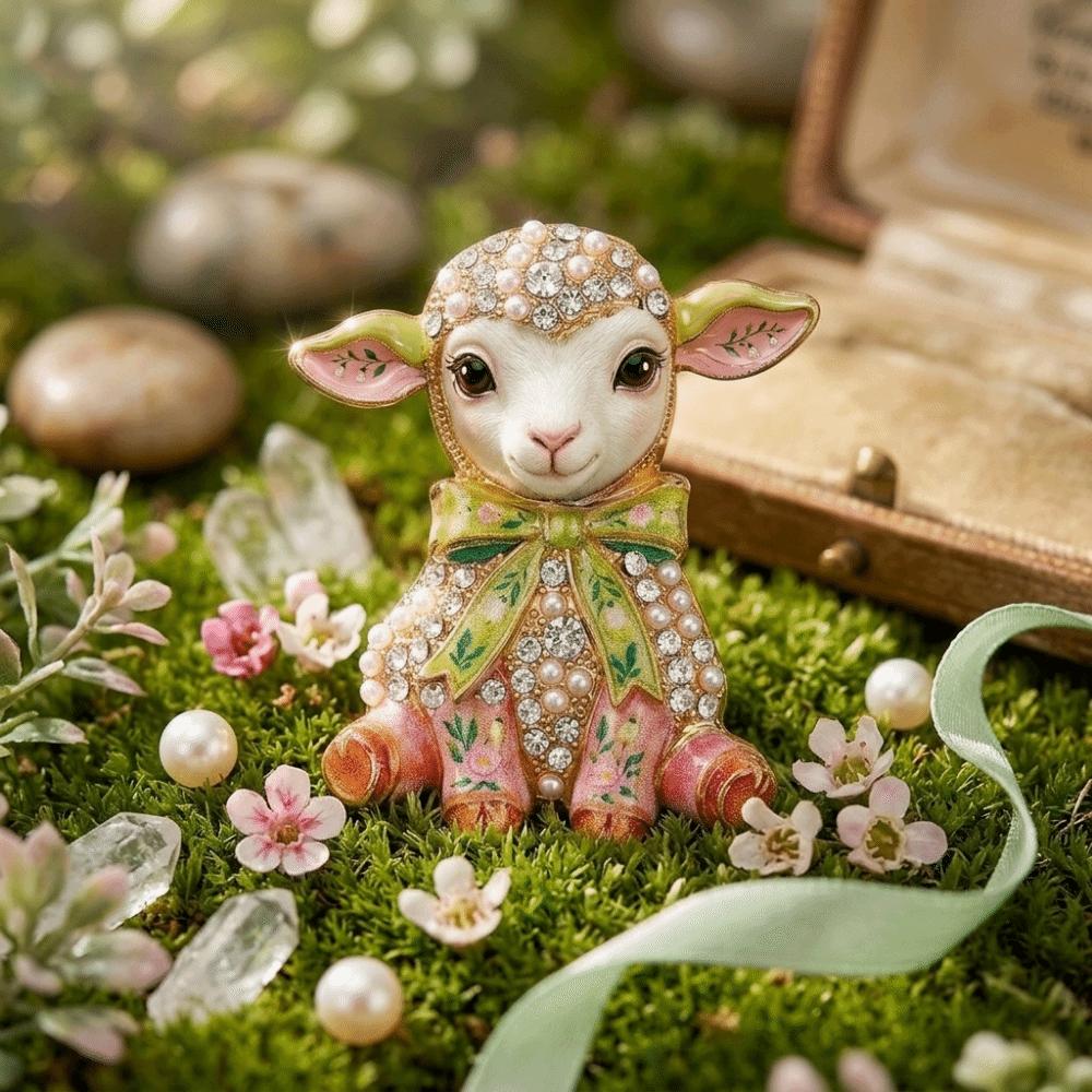 Enamel Animal Brooch Rhinestone Lamb Badge Pin Beautiful Lapel Zinc Zinc Alloy Pin Couples