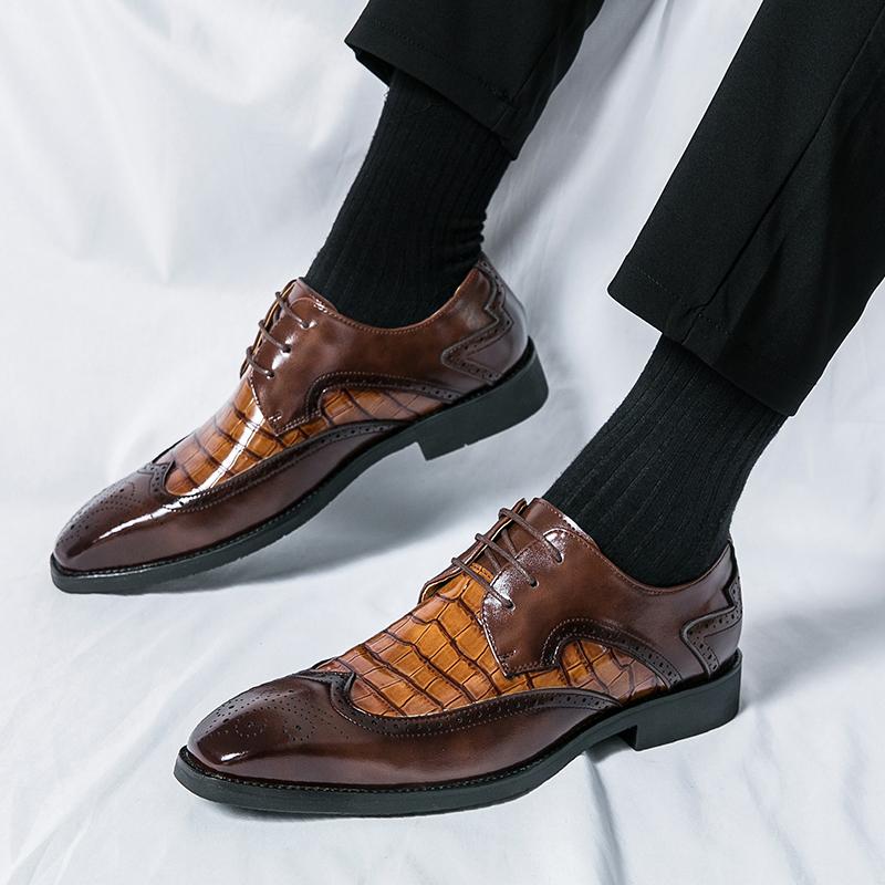 Móda Britský Módní Návrhář Pánské Špičaté Oxford Brogue Boty se Vzorem Aligátora Svatba Ples Návrat Domů Obuv Zapatos Hombre