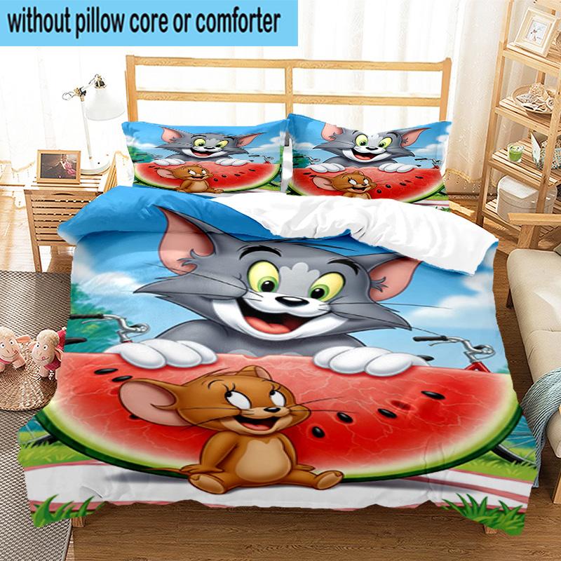 3PCS Cat and Mouse 3pcs Bedding,Including 3PCS Duvet Cover And 2pcs Pillowcases Perfect for Christmas,Ideal for Bedroom, Dormitory