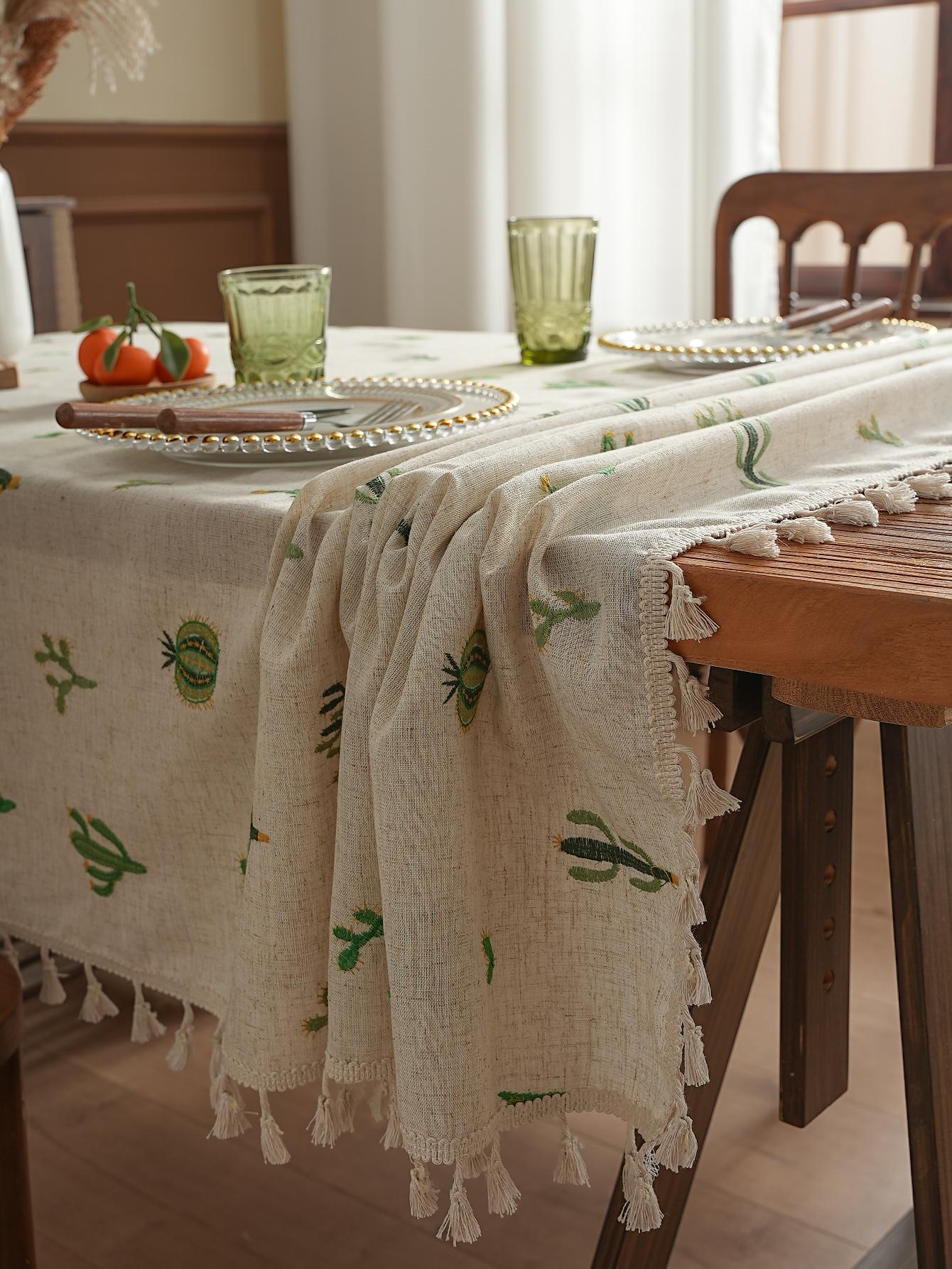 

Simple Small Fresh Rustic Style Dining Table Cloth Thickened Embroidery Coffee Table Desk Table Mat Multifunctional Dustproof 60x60cm зелений