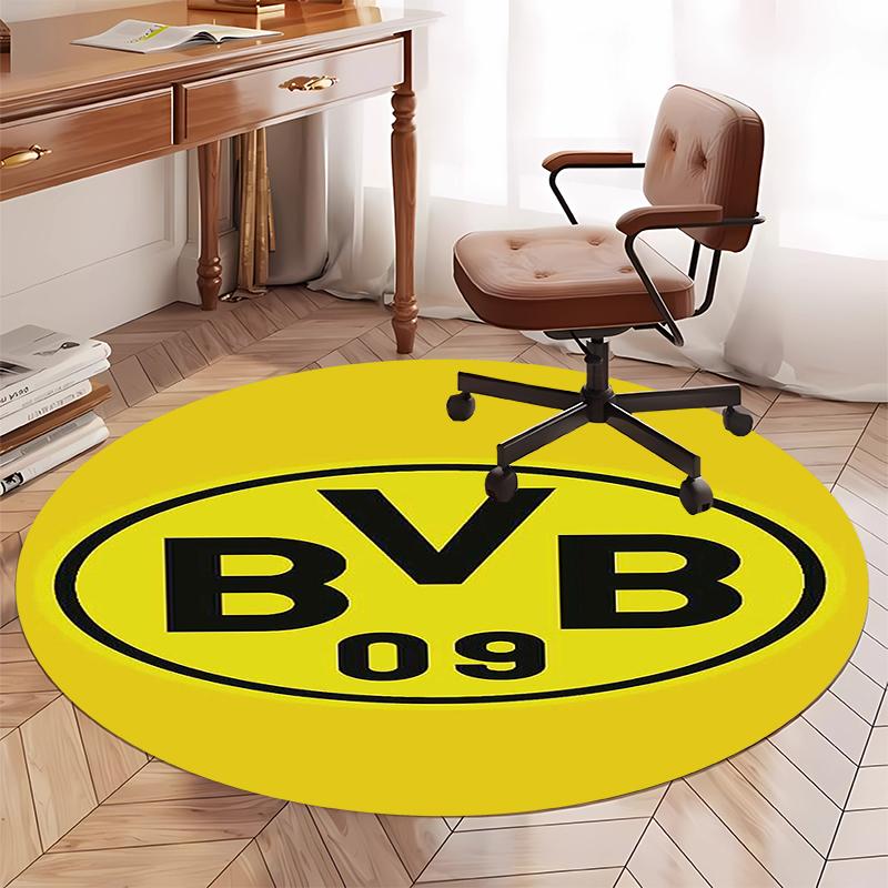 Alfombra Redonda Impresa Borussia Dortmund Alfombra para Silla Alfombra de Área Felpudos para Entrada, para Silla de Oficina Sala de Estar Dormitorio Cocina.