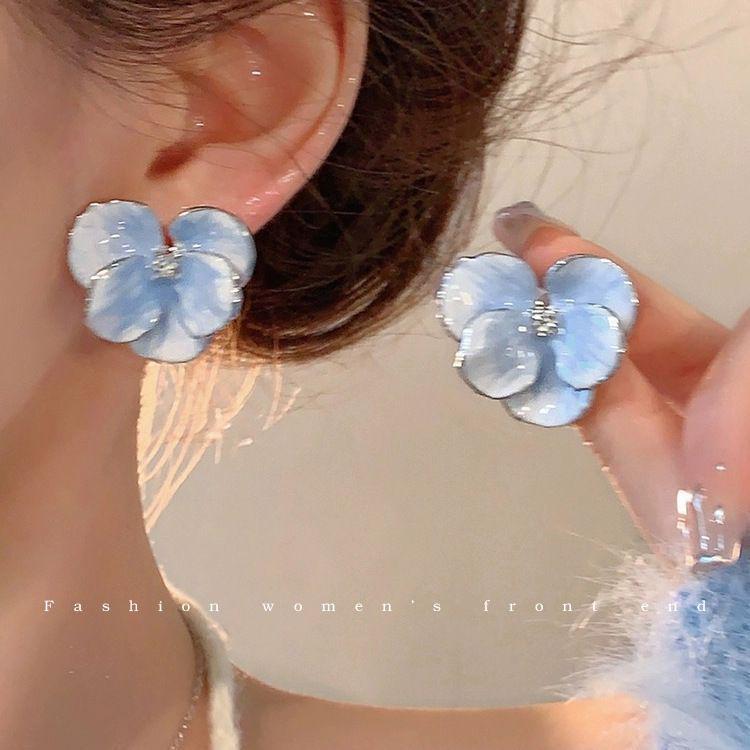 

Niche Blue Iris Flower Stud Earrings - Women s High-End Summer Vacation Style