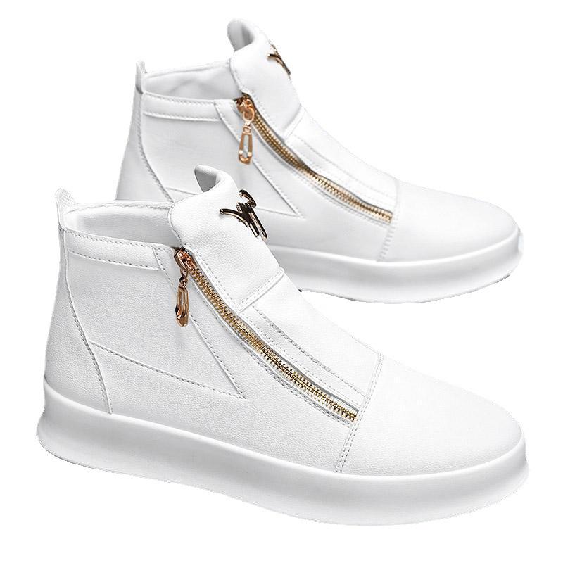 2024 Men's Summer Leather High-Top Sneakers: Breathable, Thick-Soled White Casual Shoes