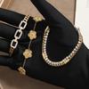 ZAKOL 3Pcs Gold Color Stainless Steel Stacked Bracelet Bangles for Women Geometric Five-Leaf Flower Zircon inlaid Bracelet Gift