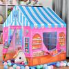 Sweet Shop Play Tent for Youngsters Pink  Blue Striped Dessert House with Colorful Cake & Ice Cream Display Outdoor Game Shelter