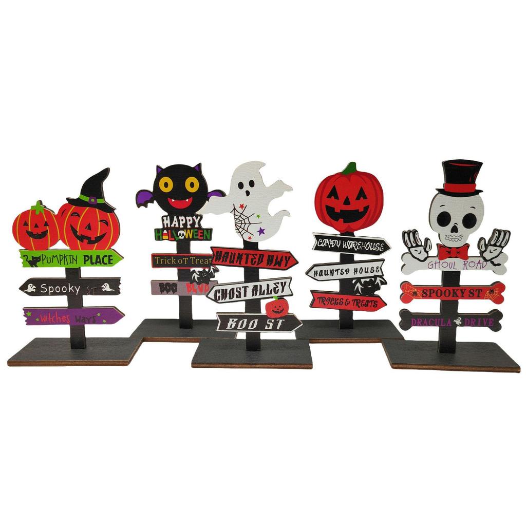 Creative Wooden Halloween Ghost and Pumpkin Ornament for Desktop Display