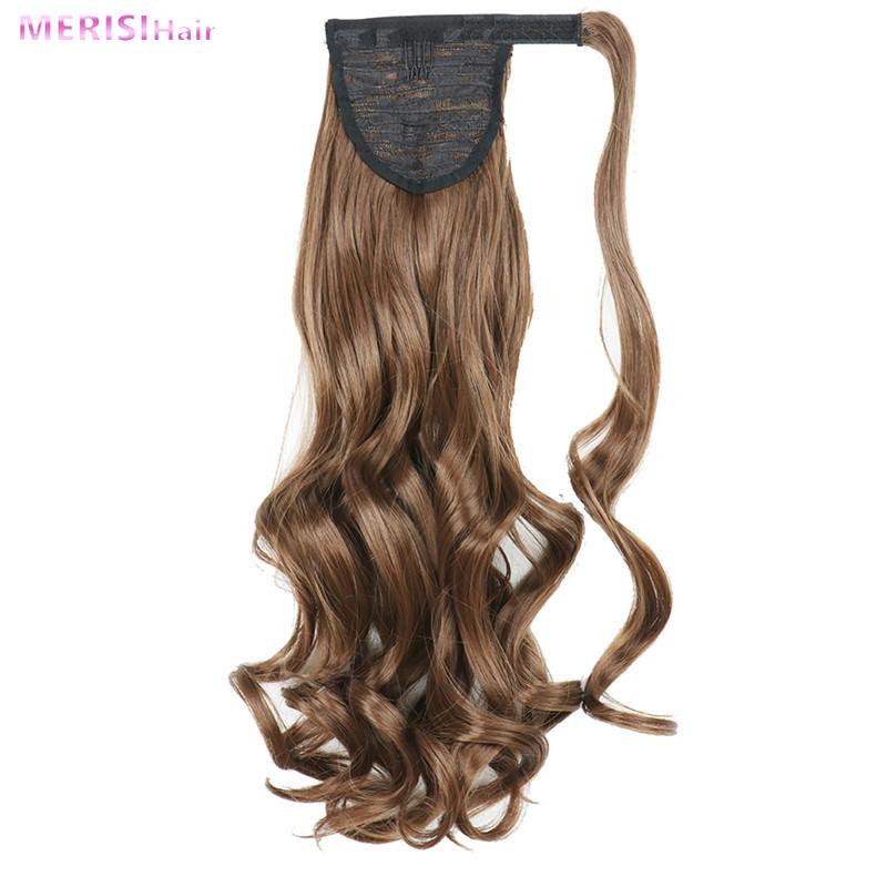 MERISIHAIR Pakk rundt på syntetisk hårstykke Langbølget klips i hestehale Ren farge hårforlengelser Ekte naturlig 22 tommer hestehale