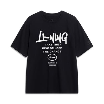 Sports Fashion Series Printed Letter Round Neck Comfortable Breathable Loose Short Sleeve T-Shirt Men Tops Black YHSU297-1