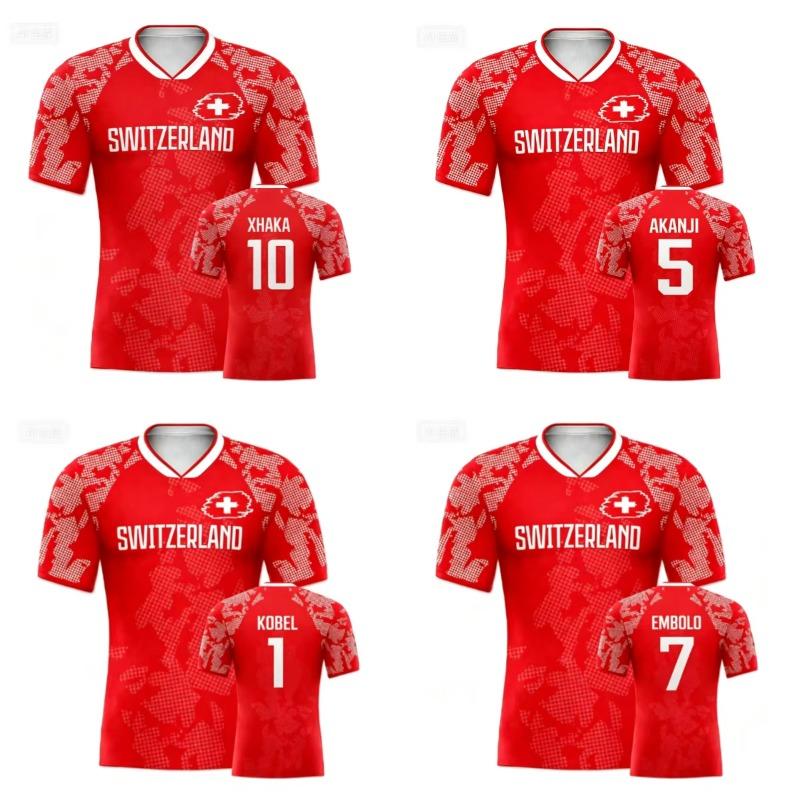 Switzerland Football Jersey V-Neck Swiss Cross Flag Print Quick Dry Soccer Shirt for Women Kids