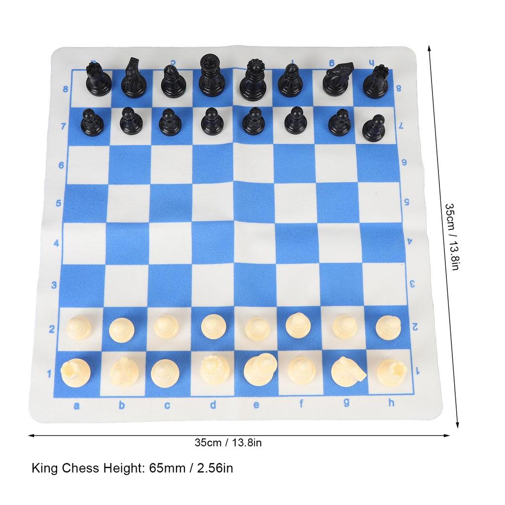 Chess Set Plastic Chess Pieces PU Blue White Chess Board Black Drawstring Pocket Chess Game Set for Travel Party