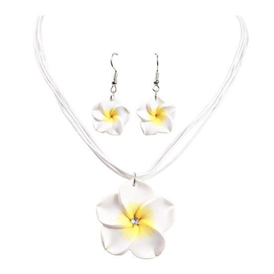 2Pcs/Set Lightweight Floral Jewelry Set, Polymer Clay Realistic Flower Charm Necklace, Hawaiian Style Drop Earrings for Daily Wear