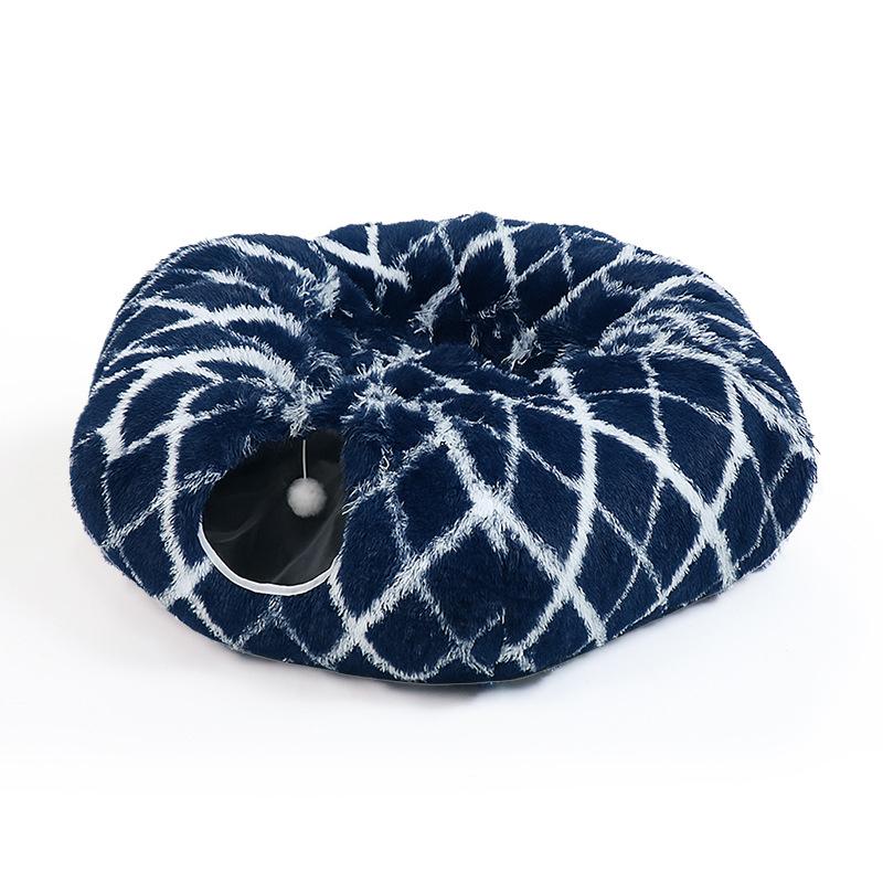 2-In-1 Foldable Warm Plush Cat Bed Donut Shaped Indoor Playing Sleeping Integrated Expand Cat Tunnel Playful Kittens Accessories