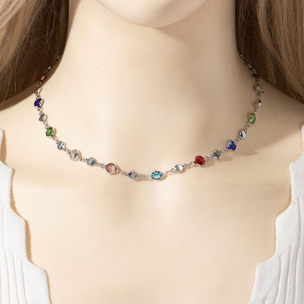 Cross-Border French Style Long Diamond Tassel Heart Choker Necklace for Women