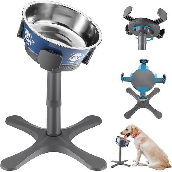 Dog Bowls Elevated Adjustable Stand, Raised Bowl with 3 Heights & Tilted Feeding Stand, Compatible with Various Bowls, for Medium & Large Breeds (1