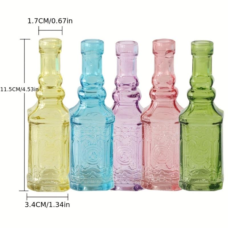 5pcs Glass Flower Vases 11.5cm Tall Mini Retro Relief Vases in Bulk Small Vases for Decor Center Pieces Vintage Bottles Wedding