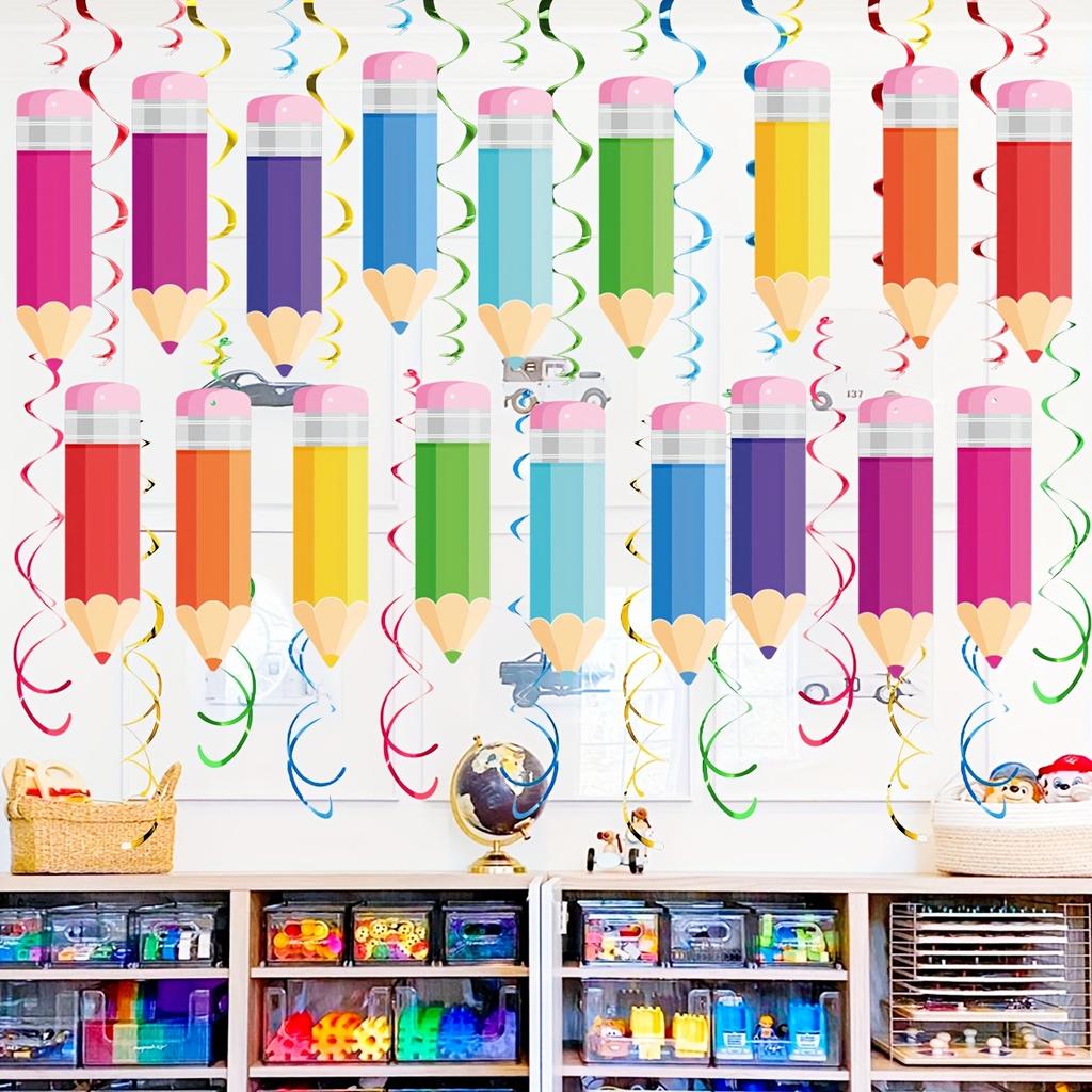 48pcs Back To School Pencil Hanging Swirl Decorations - Colorful Paper Confetti for Classroom, Party, Graduation, Birthday Decor