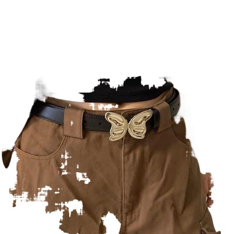 Black Fashionable Simple Metal Butterfly Accent Womens Belt For Looks Versatile