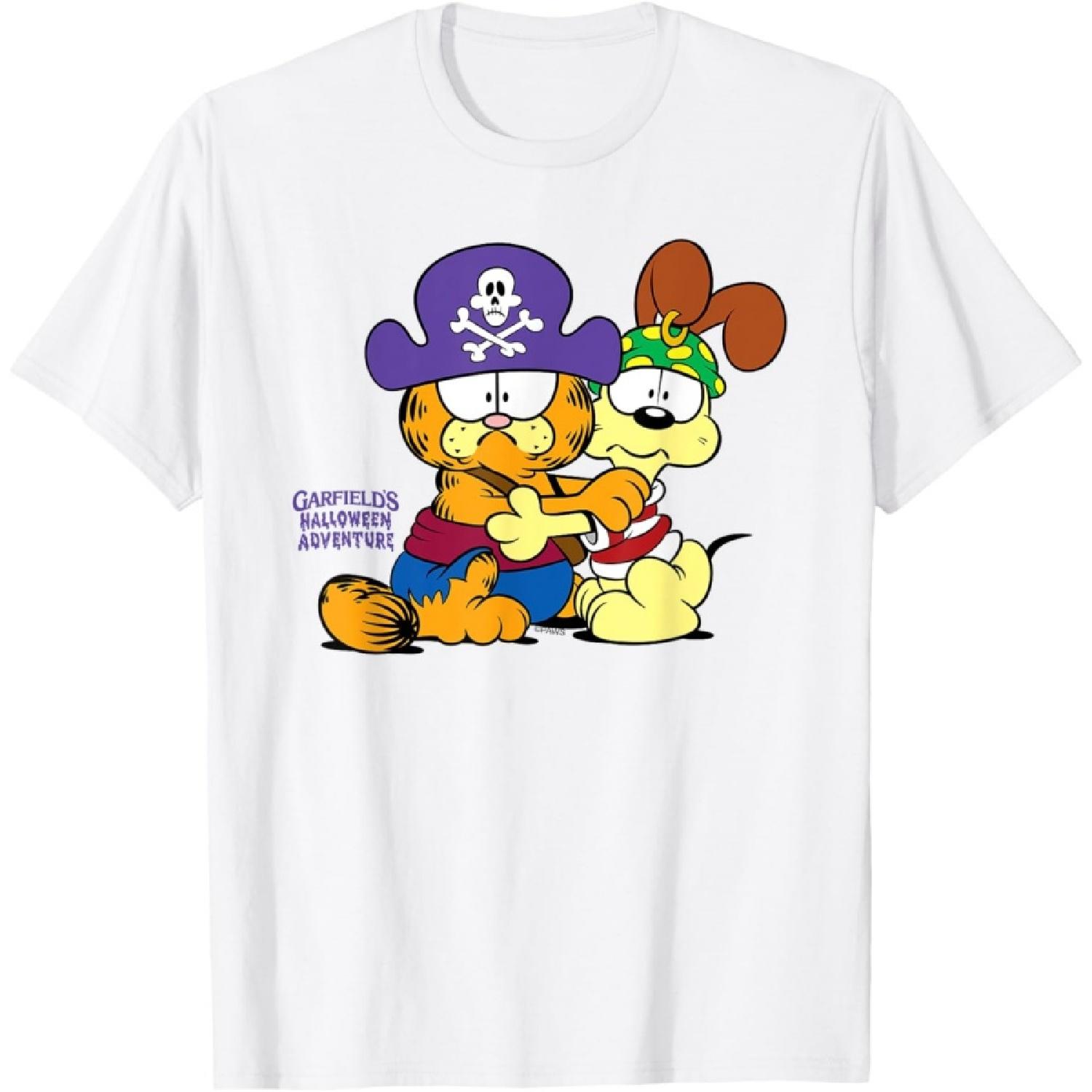 Garfield Pirate Garfield and Odie Scared Halloween Cat T-Shirt S белый
