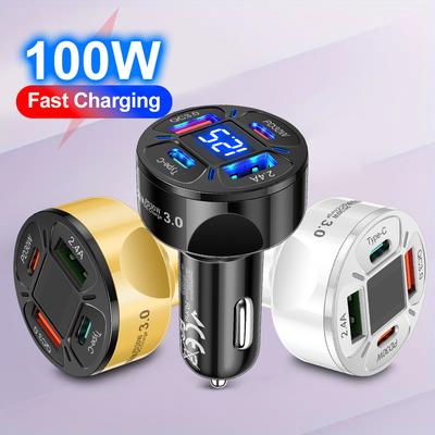 100W Car Charger USB C Phone Charger Super Fast Charging with Digital Display Quick Charging Adapter for IPhone Samsung Xiaomi