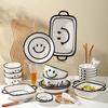 Simple Underglaze Ceramic Tableware Internet Celebrity Smiley Face Plate Bowl Set Household Vegetable Plate Rice Bowl Soup Bowl Spoon Plate