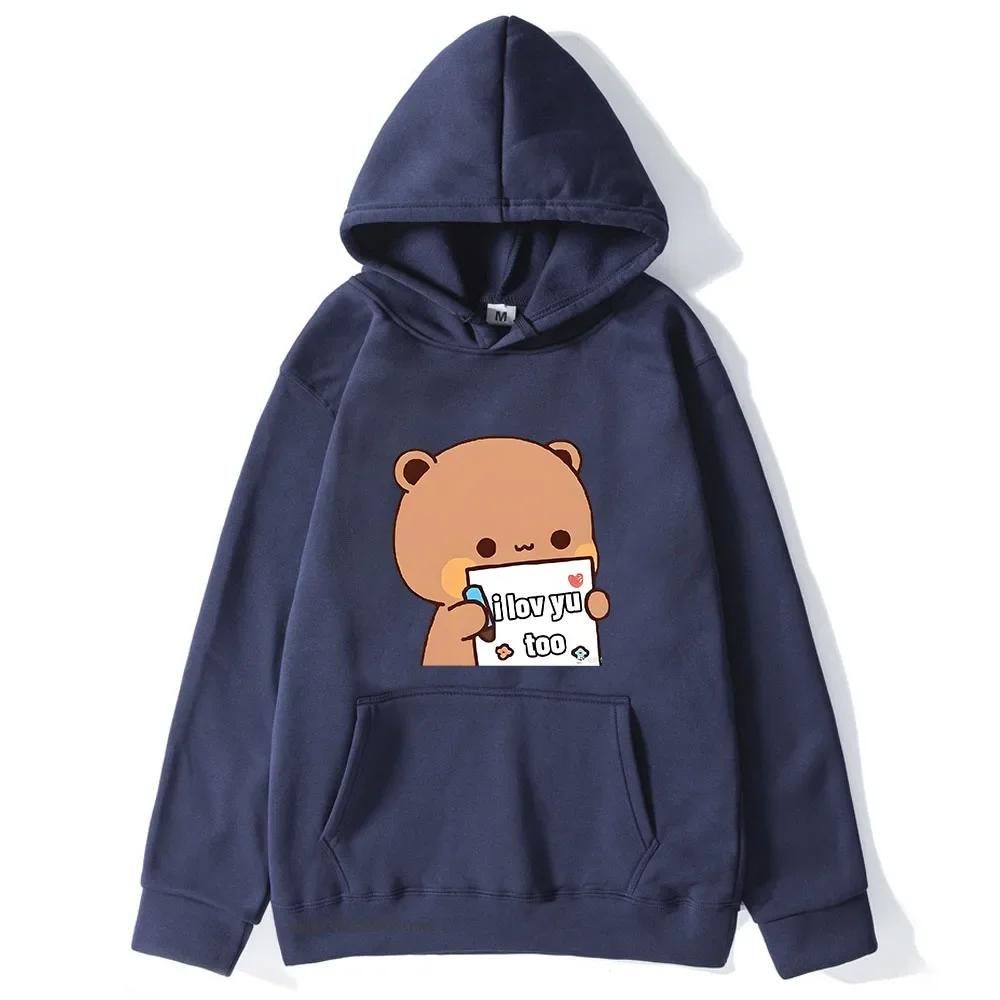 BuBu Panda’s Love Message To DuDu Bear Hoodie Kawaii Cartoon Graphic Sweatshirt Couple Clothes Men Women's Pullover