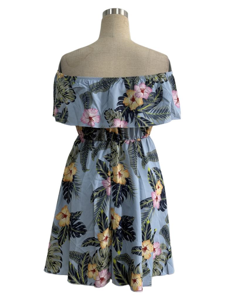 Summer Elegant Women Print Off Shoulder One Shoulder Ruffle Hem Dress A Line Style Mature Style French Retro Slim Sexy Elegant Women Maxi Dress