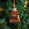 7Pcs Christmas Tree Hanging Pendants Set Acrylic Book Stacked Ornament Lightweight Christmas Decorations for Tree Doors Windows Gift Idea