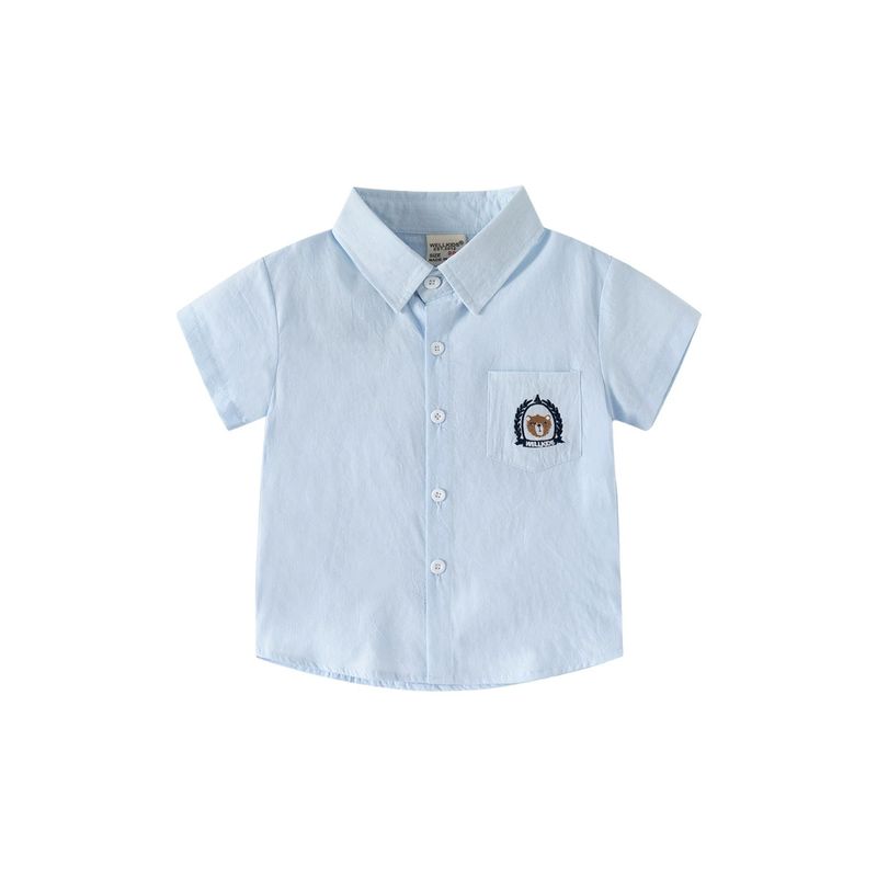 Boys' Short-Sleeved Shirts, Summer Kidsren's Clothing, Kidsren's Shirts, Lapel Shirts, Baby Boys' Half-Sleeved Bear Tops, Pure Cotton Clothes
