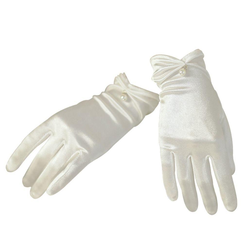 Lolita JK Bridal Gloves Pearl Dance Mittens Elegant Full Finger Gloves Women Girls