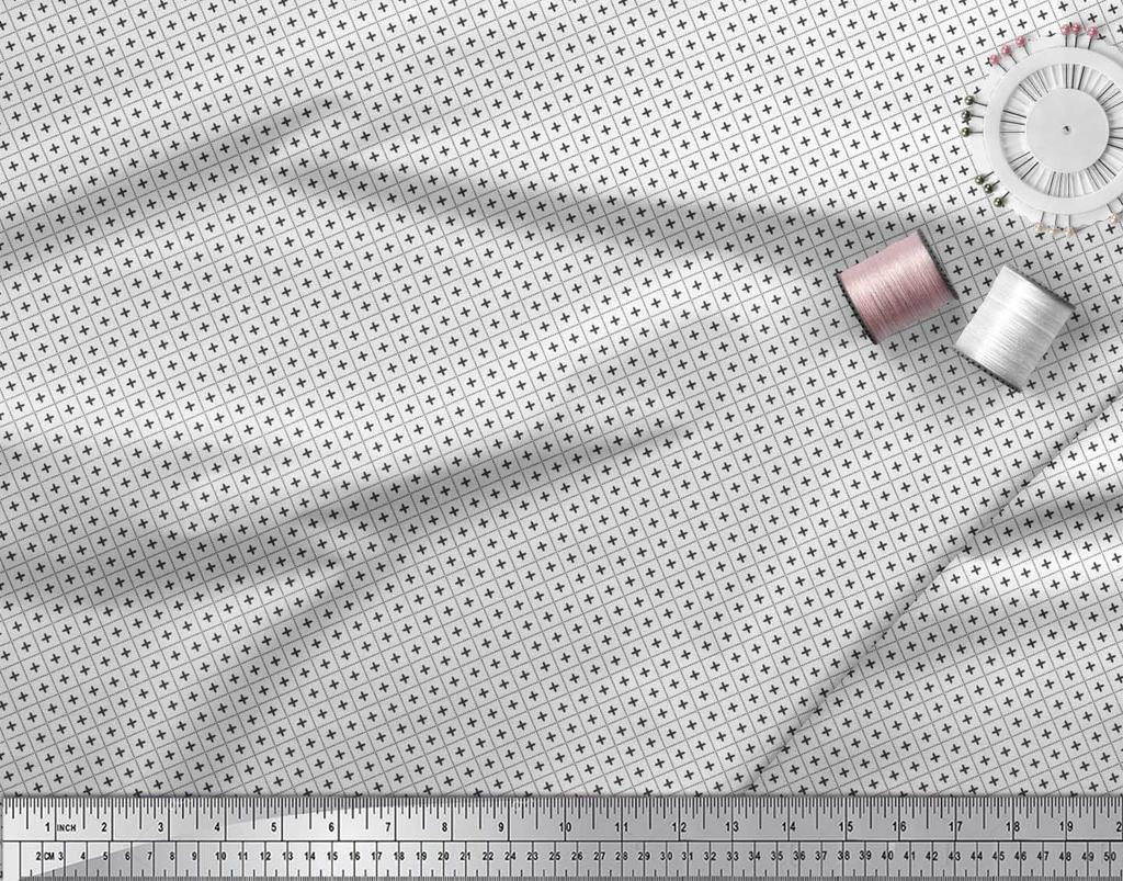 Soimoi Japan Crepe Satin Fabric Check Shirting Print Fabric by Metre 42 Inch