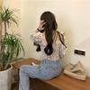 French Floral Square Collar Shirt Female Elegant Design Sense Niche Bubble Sleeve Slim Tops Vintage Pleated Spring Collarbone Blouse